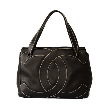 Chanel Black Leather Embroidered Logo Bag