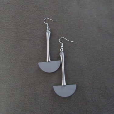 Gray wooden and silver futuristic earrings 