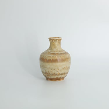 Mid-Century Scandinavian Modern Collectible Small Beige Stoneware Vase by Gunnar Borg for Höganäs Keramik, 1960s 