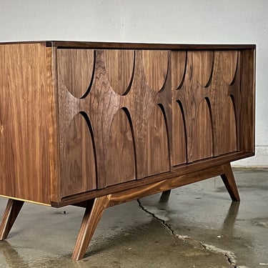 The " BRC" is a mid-century modern Brasilia styled TV console, credenza, TV stand, mcm, modern, minimal, record player 