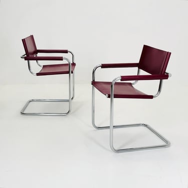 Set of 2 Mid century wine red Model MG5 Centro Studi armchairs by Mart Stam & Marcel Breuer, 1970s 