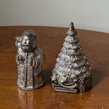 Silverplated Santa-n-Christmas Tree Salt &  Pepper Shakers 