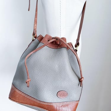 Vintage 1980s Gray Leather Bucket Bag 