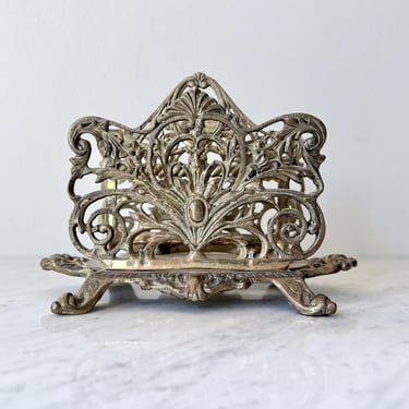 Antique Brass Art Nouveau Letter Rack Tabletop B & H Bradley and Hubbard Brass Napkin Holder Vintage Cast Iron Ornate Scrollwork 