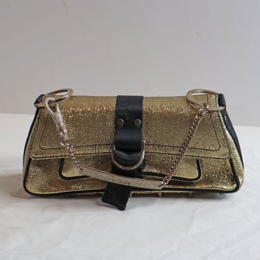 Vintage Christian Dior 2003 Hardcore Metallic Gold Silk Chain Clutch with Swarovski Crystals Rare Y2K John Galliano Mini Bag 