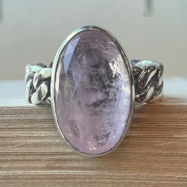 Chain Silver Band - Morganite - Size 6.5