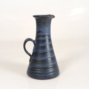 Small Vintage Cobalt Blue Black Gradient West German Fat Lava Ceramic Pitcher Weedpot Vase Retro Pottery Art Modernist WGP WGC Brutalist 