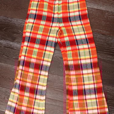 60's Bright Orange Plaid Pants, Bell Bottoms, Flares, High Waist, Wide Leg Trousers, 1960's, 1970's Hippie MOD Acrylic Wool Vintage 