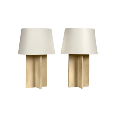 Pair of 'Croisillon' Ceramic Lamps with Parchment Shades by Design Frères