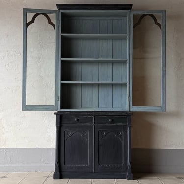 Tall 19th C. Gothic Revival Painted Bookcase Vitrine