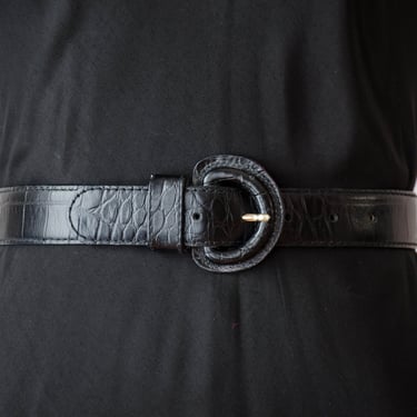 black alligator belt | 80s 90s vintage Liz Claiborne black leather dark academia belt 