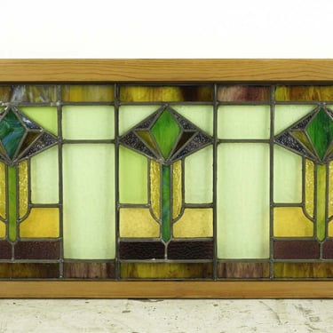 Arts &#038; Crafts Stained Glass Pine Framed Leaded Window