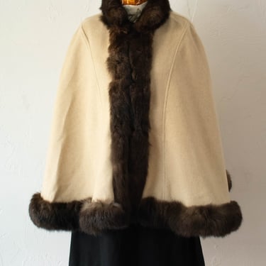 Vintage Reversible Cashmere Cape with Mink Trim M