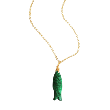 Gemstone Fish Pendant Necklace - Green