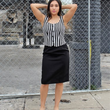 Vintage Skirt Outfit, 1990s Constance Saunders, Two Piece Suit, Black and White, 2 Women, Vest Top 