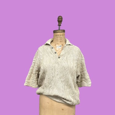 Vintage Coogi Sweater Retro 1990s Basics + Size Medium + Beige Short Sleeves + Collared + Knit + Made in Australia + Unisex Apparel 