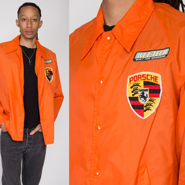 Large 80s Orange Car Patch Windbreaker | Vintage Snap Up Logo Racing Jacket 