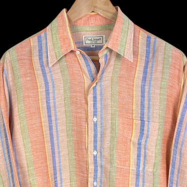 New Old Stock ~ Vintage PAUL STUART 100% Linen Button-Up Shirt ~ size M ~ Striped ~ Made in USA 