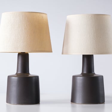 Martz / Marshall Studios Ceramic Pottery Table Lamps — Matte Black Glaze — Vintage + Mid Century Modern 