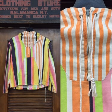 Vintage 1960’s Candy Stripe Mod Parka Pullover Jacket, Anorak, Mod Style, Fruit Stripe, Vintage Clothing 