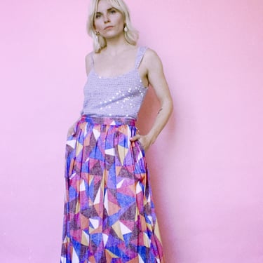 Vintage 90s | Colorful Geometric Midi Skirt 