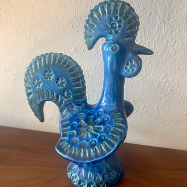 Vintage Aldo Londi for Bitossi Ceramics Italy Vintage Rooster Rimini Blue Collection 