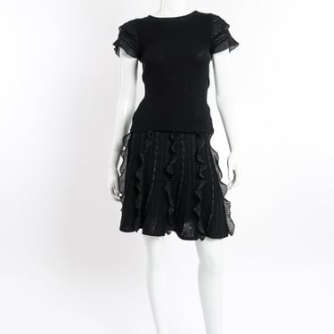 Ribbed Ruffle Knit Top & Skirt Set