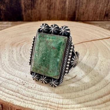 CACTUS GREEN Square Green Turquoise Sterling Ring | Vintage Style Ring | Large Statement Ring | Native American | Size 13 