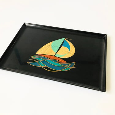 Large Vintage Couroc Sailboat Tray 