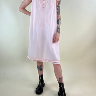 80s Pink Babydoll Slip Dress / Vintage Eatons Vanity Fair Night Dress / Small 