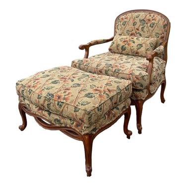 Ethan Allen Beaumont Bergere Chair and Ottoman 