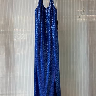 1990s Blue Sequin Disco Halter Top Gown | The Vintage Vortex - Savannah, GA  | ATTIC