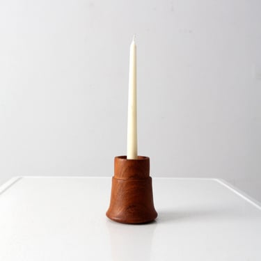 mid-century wooden candlestick holder 