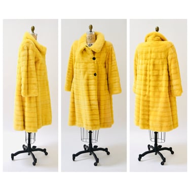 Vintage 90s Glam Yellow Mink Fur Jacket Coat By Sorbara For Neiman Marcus Small Medium// Stunning 90s Yellow Long Fur Coat by SORBARA 