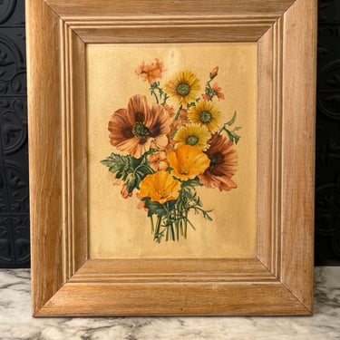 Vintage Light Wood Framed yellow flowers