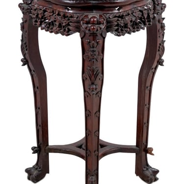 Chinese Hardwood and Marble Pedestal Table