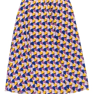 Tucker - Purple, Navy & Yellow Geometric Print Silk Maxi Skirt Sz L