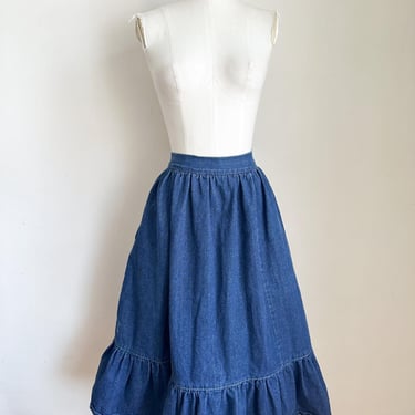 Vintage 1980s Denim Ruffled Skirt / M 