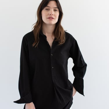 Vintage Black Overdye Popover Tunic | Button Up Shirt | Cotton Simple Blouse | M | 