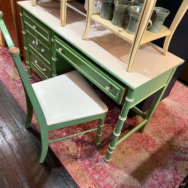 Green faux bamboo desk and chair set. 48” x 19” x 30” 