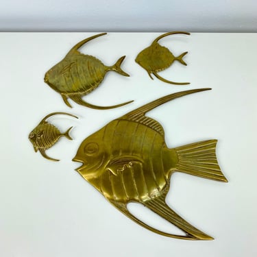 Brass fish wall hanging set of 4 Angel Fish, Brass Fish wall decor, MCM Brass Display, vintage home 