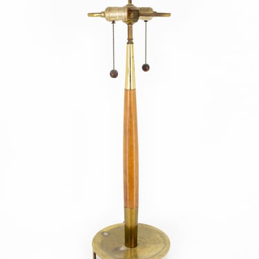 Brass and Walnut 2-Light Pull Chain Mid Century Stiffel Table Lamp - mcm 