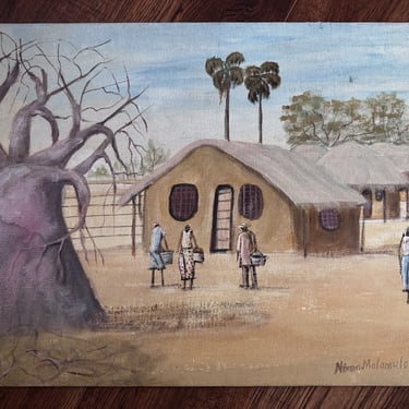 Vintage African Canvas Painting (Signed)