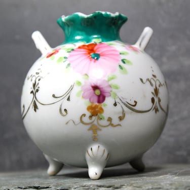 Vintage Hand Painted Mini Bud Vase | Three Footed Bud Vase | Pink Flower Mini Vase 
