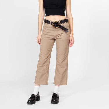 32x25 70s Levi's Khaki High Waisted Unisex Pants | Retro Vintage Kick Flare Bootcut Trousers 