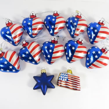 Vintage Glass American Flag Patriotic Ornaments - 6 Vintage Glass Christmas Balls 