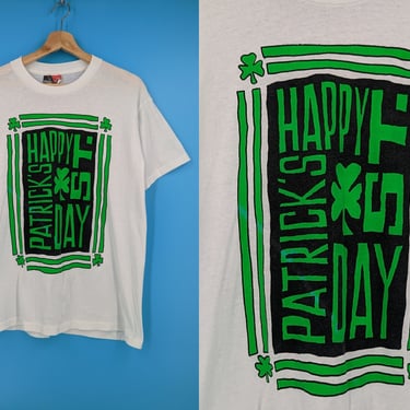Vintage 90s Single Stich Happy St. Patrick's Day T-shirt - Nineties T-Shirt Medium / Large 