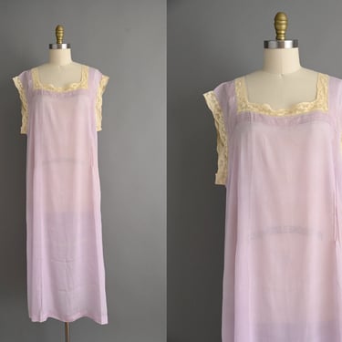 vintage 1920s dress | Lavender Silk Lace Antique Lingerie Nightgown Dress Slip | Large XL 