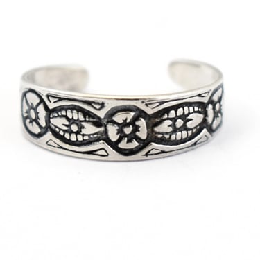 70's Southwestern 925 silver flowers leaves boho midi band, floral sterling hippie knuckle toe ring 