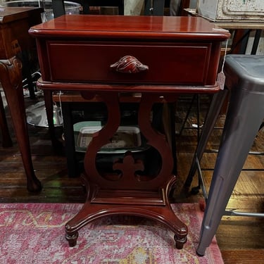 Lyre base side table with a drawer. 18” x 14” x 28.5” 